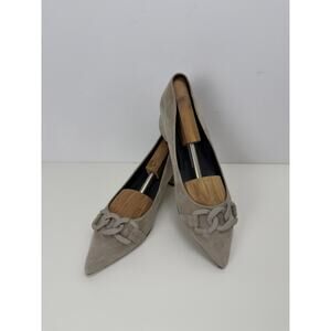 Renatta JOP Taupe Suede Pointy Toe Low Heels With Chain Made In Spain Sz 41